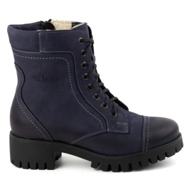 Olivier Bottes en cuir pour femmes, bottes d'hiver isolées, 272BB, bleu marine