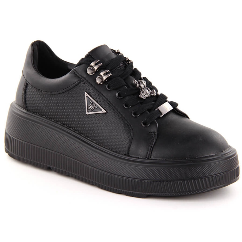 Chaussures femme en cuir noir sur plateforme Filippo DP6382 le noir