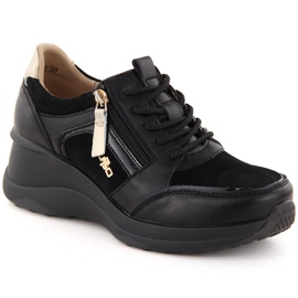 Chaussures compensées femme en cuir noir Filippo DP6434 le noir