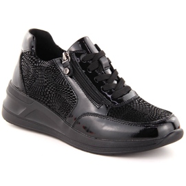Chaussures compensées femme en cuir noir Filippo DP6352 le noir