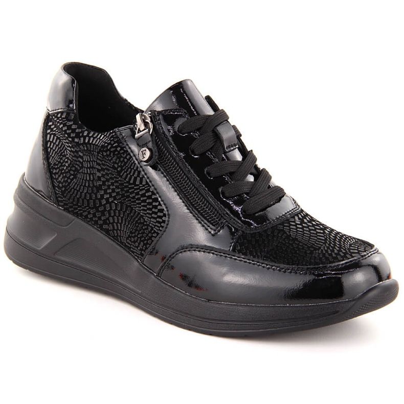 Chaussures compensées femme en cuir noir Filippo DP6352 le noir
