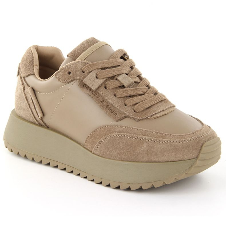 Chaussures de sport en cuir pour femmes, beiges, Artiker 55C0022