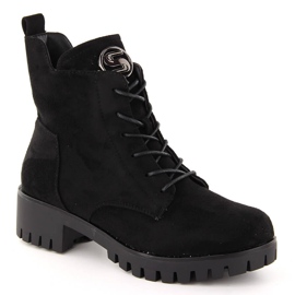 M. DASZYŃSKI Bottes en daim à talon haut et plateforme, isolées noires M.Daszyński MR1813-38