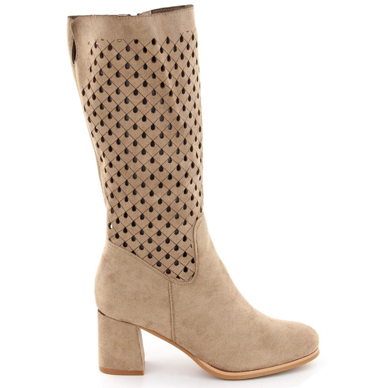 M. DASZYŃSKI Bottines ajourées en daim pour femmes, beige M.Daszyński SA156-10B