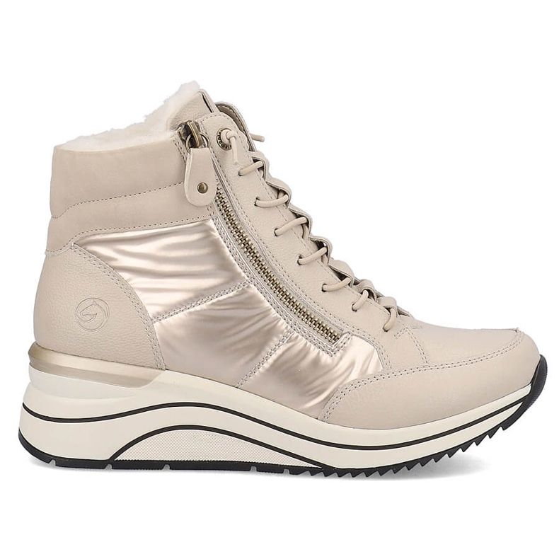 Bottines compensées isolées en cuir pour femme, beige Remonte D0T72-60