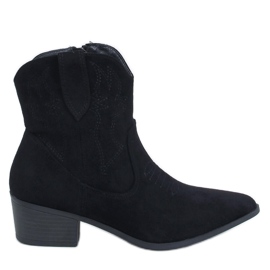 Poirot Bottines cowboy femme en daim noir le noir