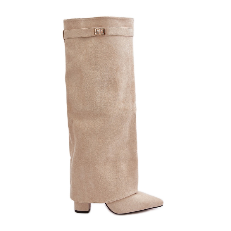 Bottes en daim écologique pour femmes avec dessus retroussé sur talon haut Bralise beige Bottes en daim écologique pour femmes avec dessus retroussé sur talon haut Bralise beige
