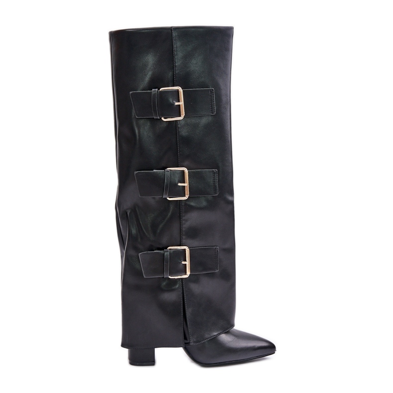 Bottines femme isolées à talon, tige retroussée et boucles, Noir Pyregonia le noir