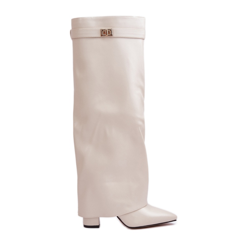 Bottines en cuir écologique pour femmes avec tige relevée sur talon haut Beige clair Avamora