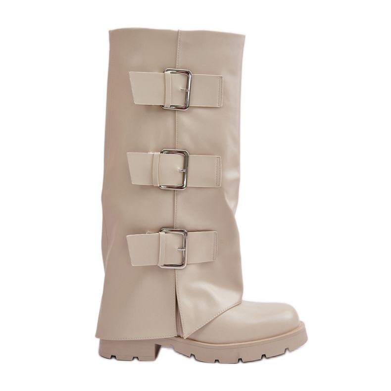 Bottines isolées à tige retroussée et boucles, beige clair Cialetta