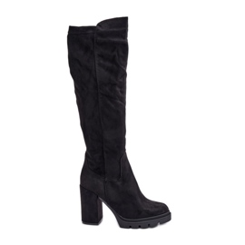 Bottes isolées à talons hauts pour femmes Eco Daim Noir Tirisha