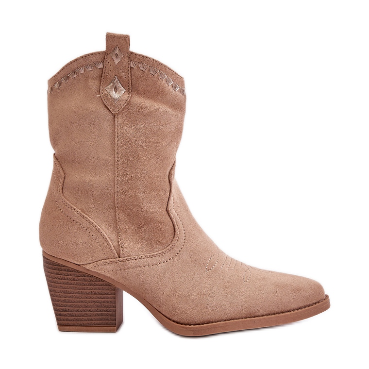 Bottes cowboy à talon haut en éco-daim, beige Narinae