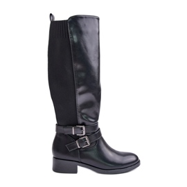 Cuissardes plates avec boucles pour femme, noir Lotina