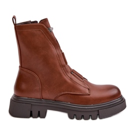 Bottes de travail isolées pour femmes avec fermeture éclair, cuir écologique, marron Mailyra brun
