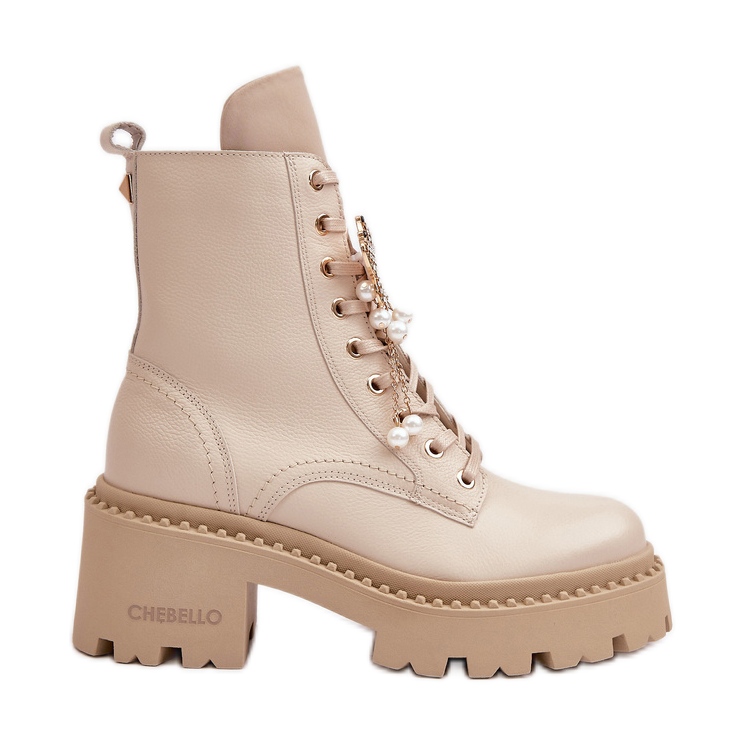 Bottines de travail en cuir pour femmes avec papillon, beige CheBello 4590