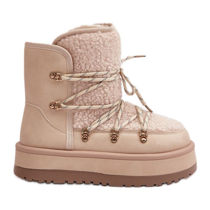 Bottes de neige à plateforme et laçage pour femme, beige clair Riaviana