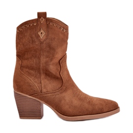 Bottines cowboy à talon haut en éco-daim Camel Narinae brun