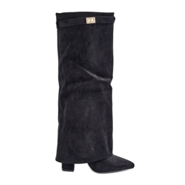 Bottes en daim écologique pour femmes avec talon retroussé, bralise noire le noir