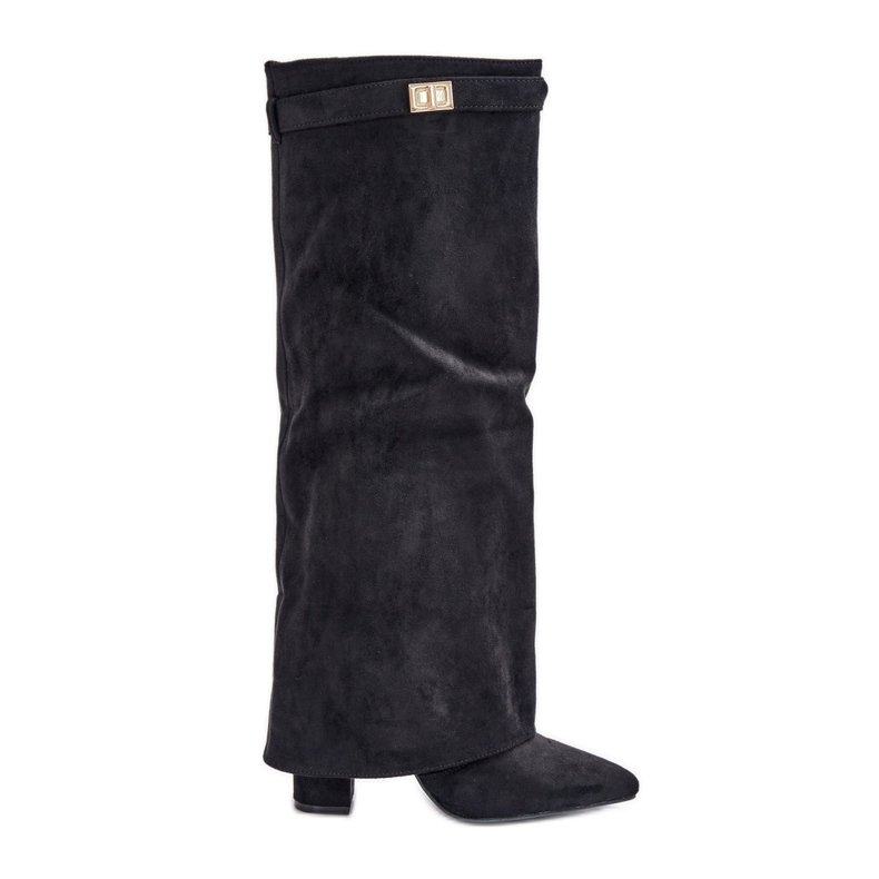 Bottes en daim écologique pour femmes avec talon retroussé, bralise noire le noir