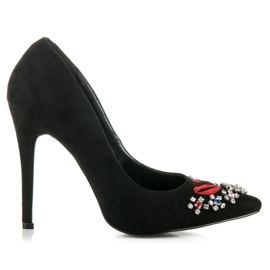 Weide Escarpins en daim avec cristaux le noir