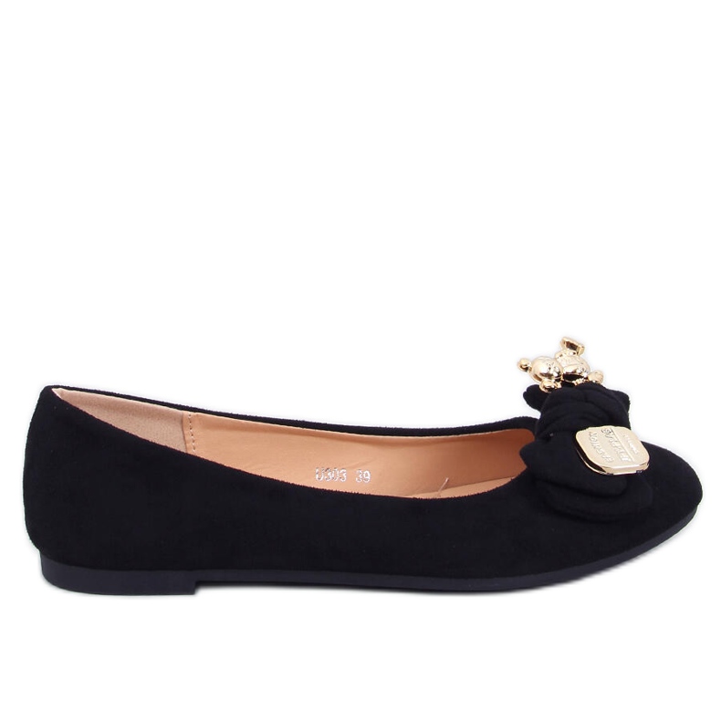 Kelee Ballerines en daim noir avec ours en peluche le noir