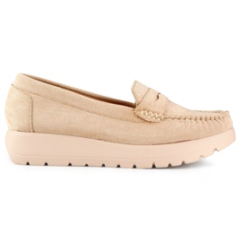 Mocassins femme beiges confortables avec une semelle épaisse et une première intérieure en cuir
