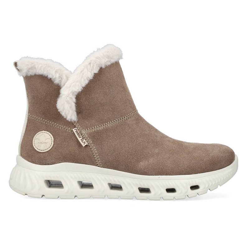 Bottines femme en cuir imperméable, bottes de neige beiges Rieker M6050-64
