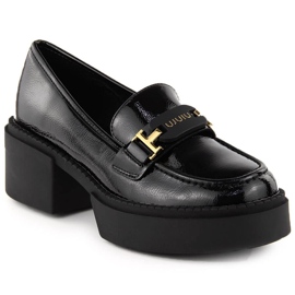 Mocassins à talons hauts en cuir verni pour femme, noir, Vinceza 58313