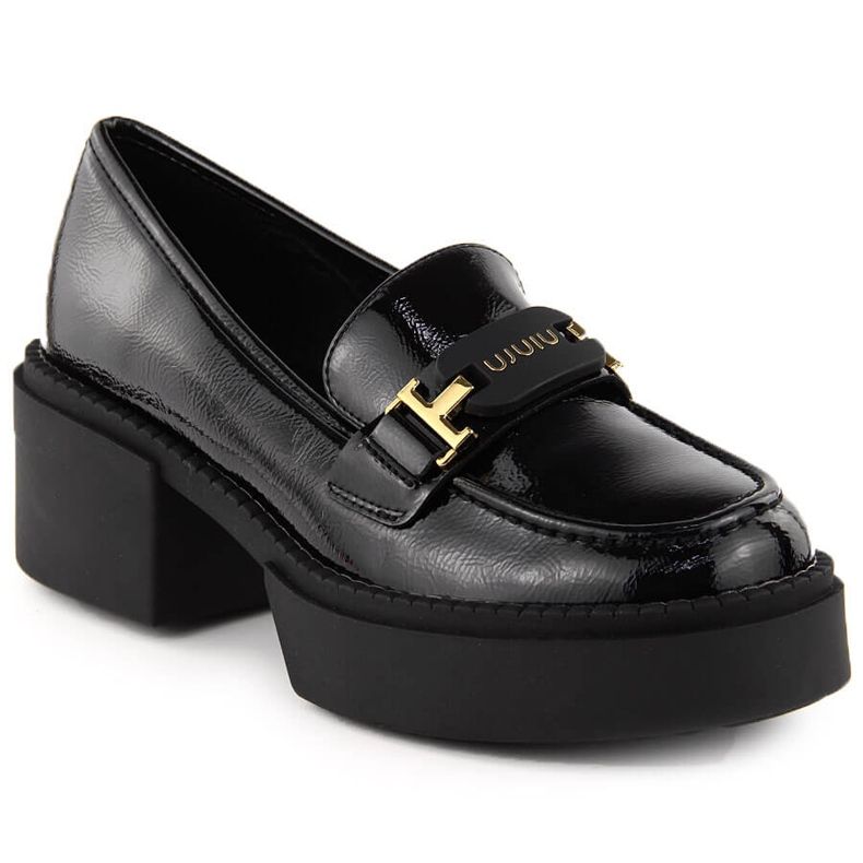 Mocassins à talons hauts en cuir verni pour femme, noir, Vinceza 58313 le noir
