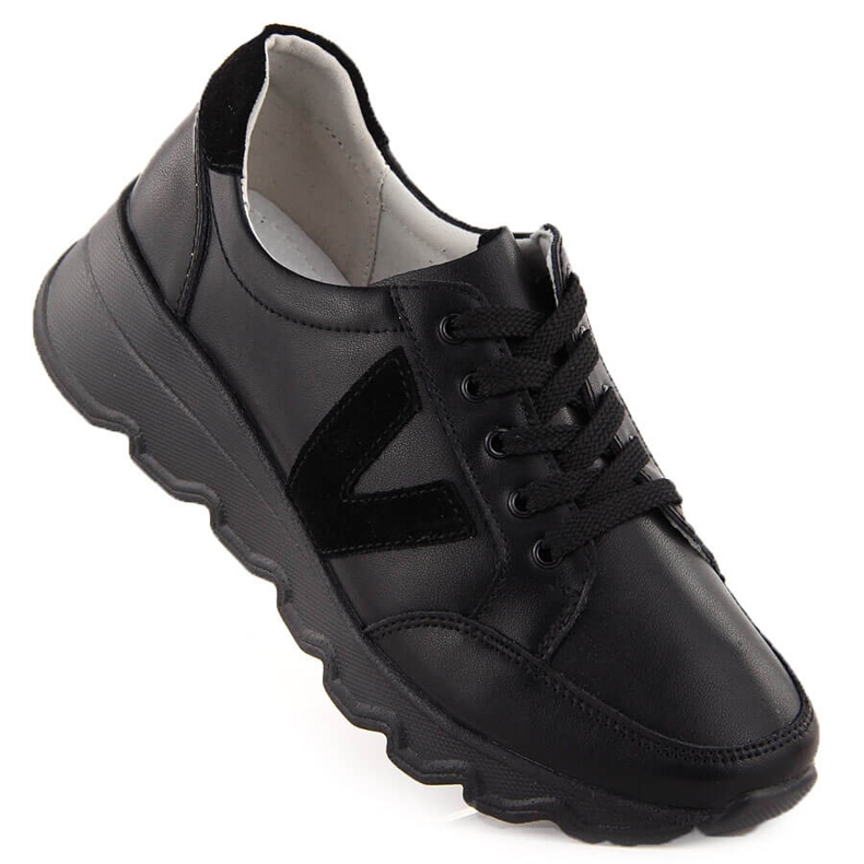 Baskets compensées en cuir noir pour femme Vinceza 7918 le noir