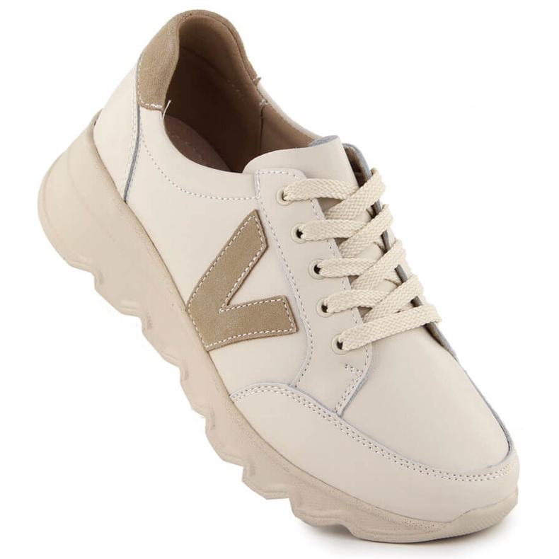 Baskets compensées en cuir beiges pour femme Vinceza 7918