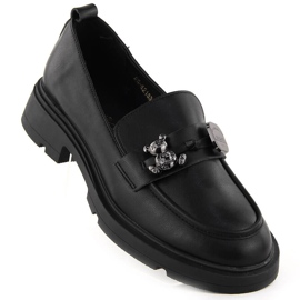 Mocassins femme en cuir avec décoration, noir Vinceza 62183