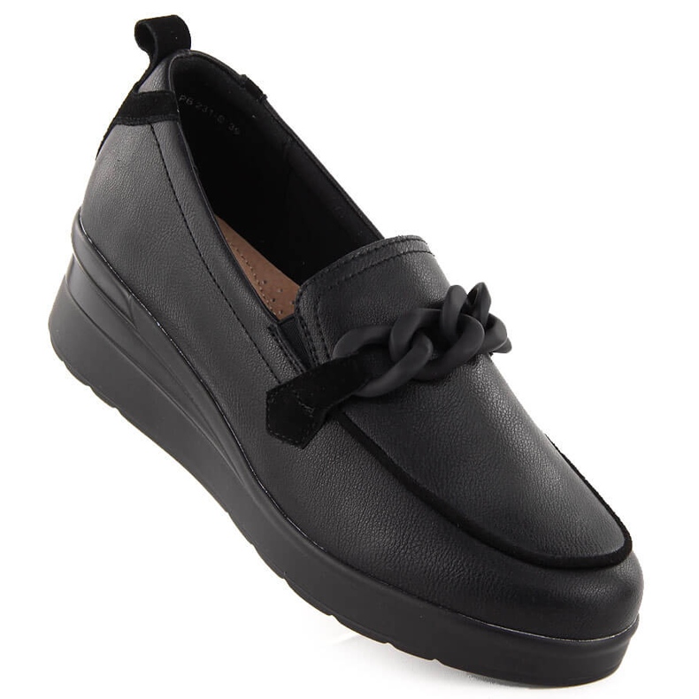 Chaussures en cuir pour femmes avec chaîne, noires Sergio Leone PB231-S le noir
