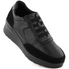Baskets compensées en cuir pour femme, noires Sergio Leone PB236-S