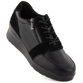 Baskets compensées en cuir pour femme, noires Sergio Leone PB236-S