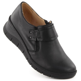 Chaussures compensées confortables pour femmes en cuir noir Helios 640S le noir