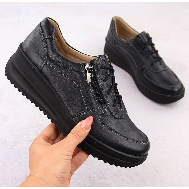 Chaussures femme confortables en cuir noir Helios 419 le noir