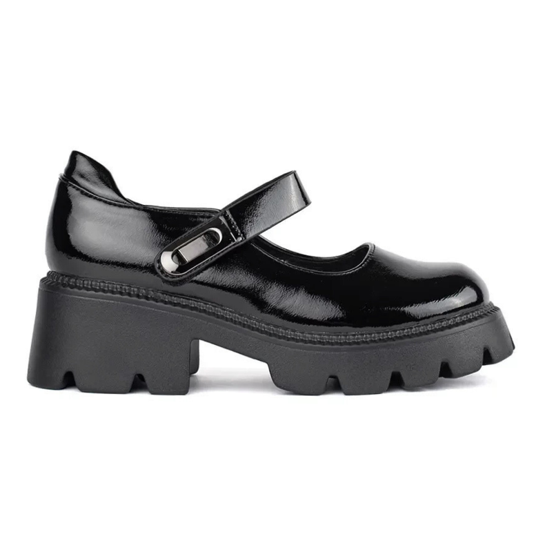 Chaussures plateforme femme en cuir verni noir le noir