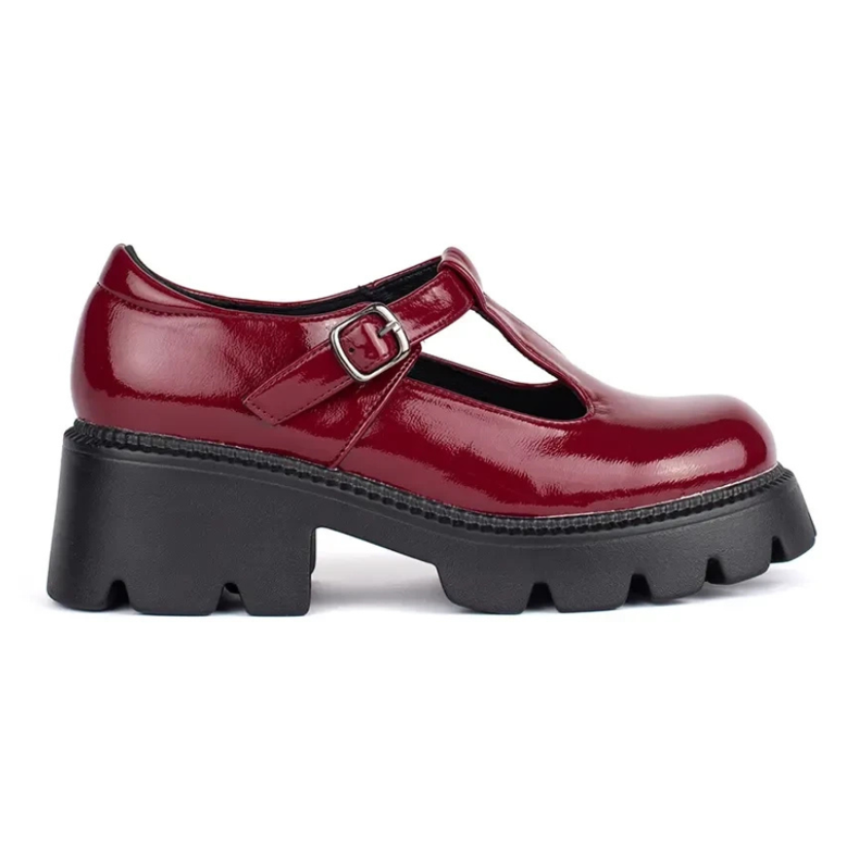 Chaussures femme vernis bordeaux à plateforme rouge