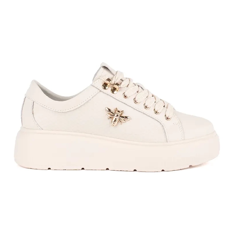Baskets à plateforme en cuir beige blanche