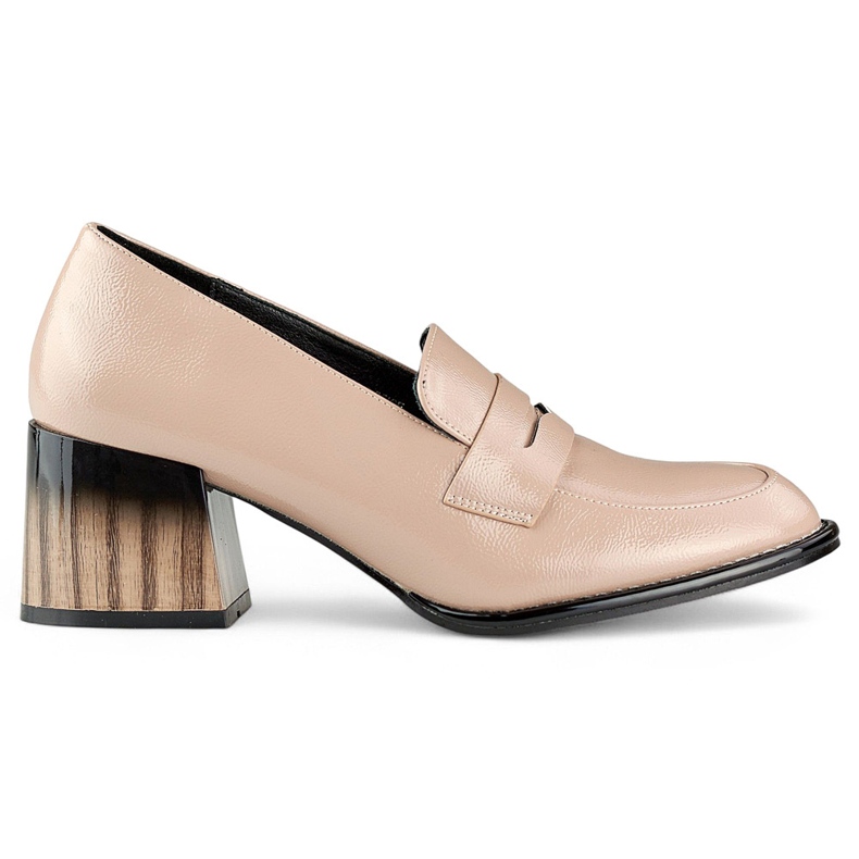Chaussures femme beige vernis à talon bas et confortable Chaussures femme beige vernis à talon bas et confortable