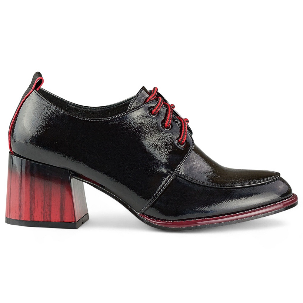 Bottines noires vernies sur talon haut rouge