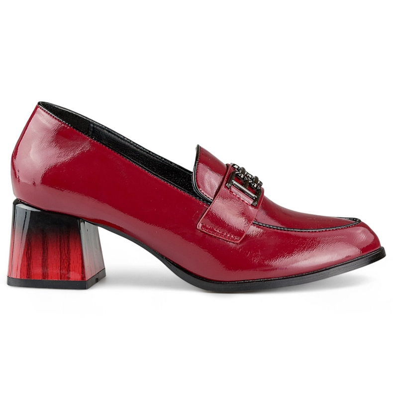 Chaussures vernies bordeaux à talon confortable, escarpins femme rouge