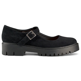 Chaussures femme en daim noir à fermeture à boucle le noir