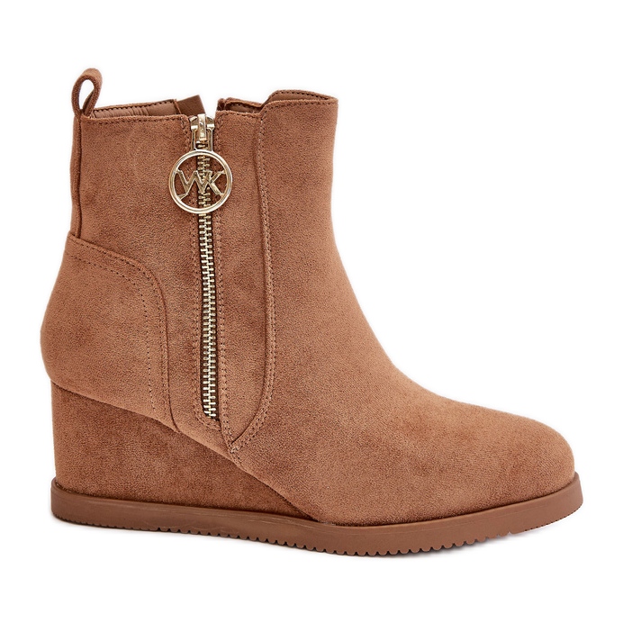 Bottines compensees isolees avec fermeture eclair camel