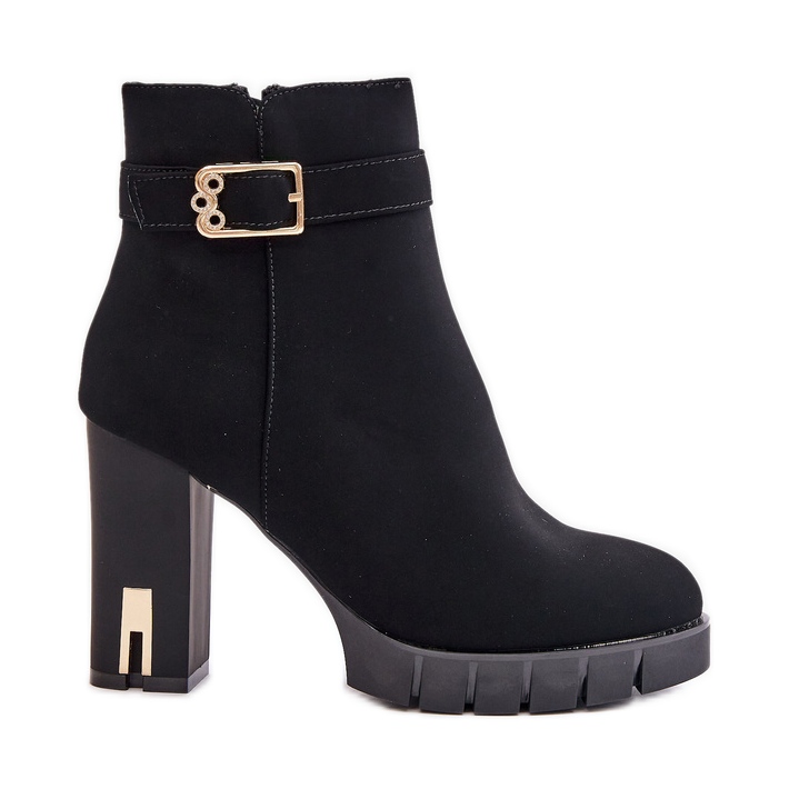 Bottines femme isolées à boucle dorée, noir Taitra le noir