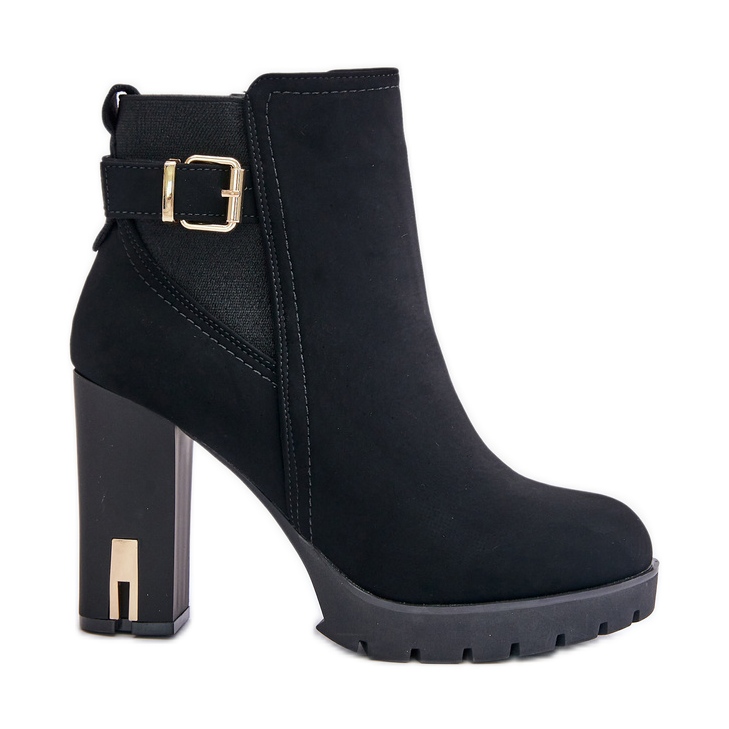 Bottes Pour Femmes Avec Une Boucle Dorée Sur Un Talon Haut, Isolées Noires Erilanes le noir