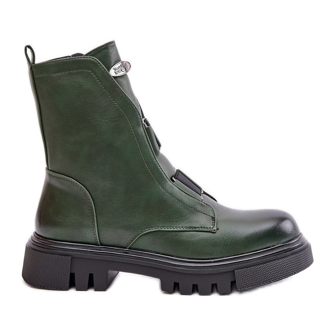 Bottes de travail isolées pour femmes avec fermeture éclair, cuir écologique, vert Mailyra