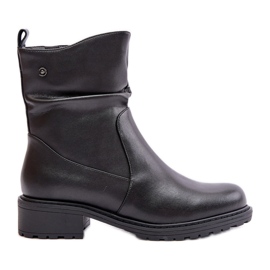 Bottines chaudes en cuir avec rides pour femme, noir Vinceza 66714 le noir