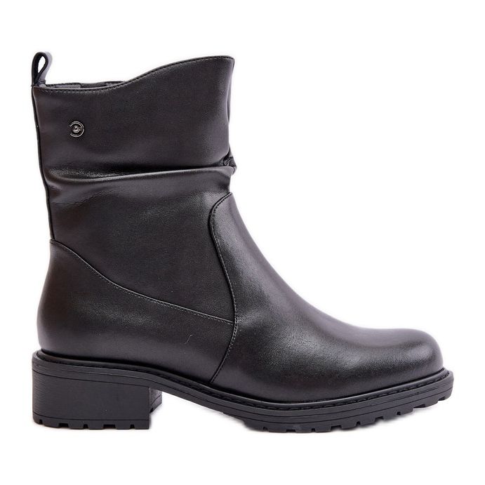 Bottines chaudes en cuir avec rides pour femme, noir Vinceza 66714 le noir